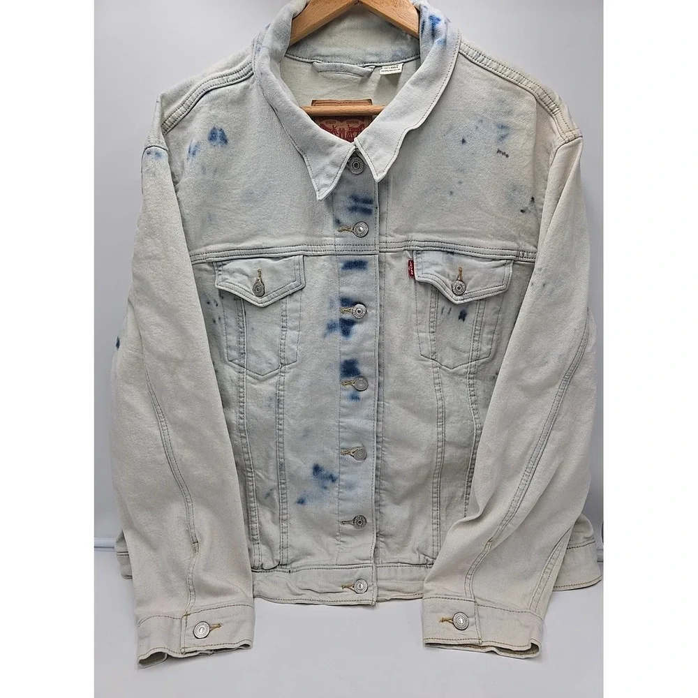 LEVI'S Denim Trucker Distressed Acid Washed Y2K Jacket Men's 3XL Grunge